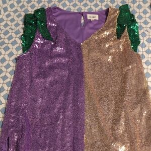 BiBi Glittering Sequin Dress in Purple, Gold, and Green